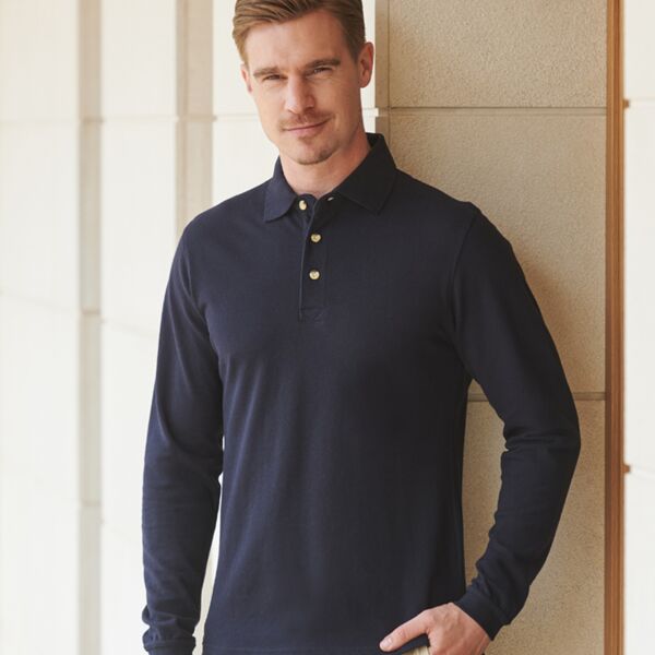 Henbury Long Sleeve Cotton Piqué Polo Shirt Thumbnail